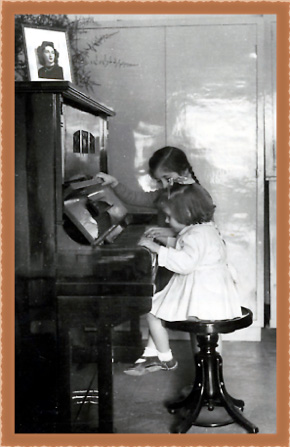 Young orphan girls playing the piano